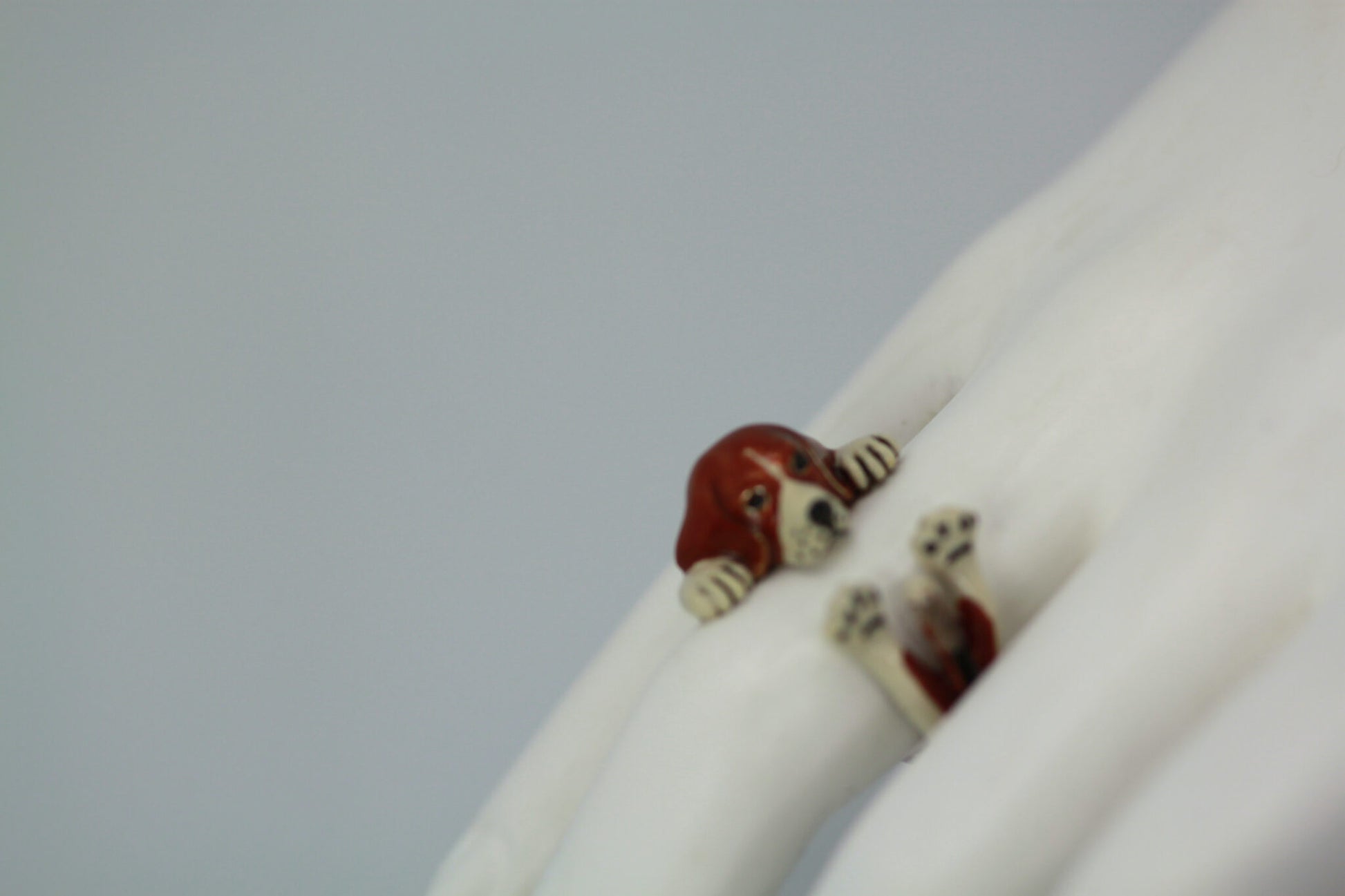 Enamel on Silver Ceramic Beagle Dog ring