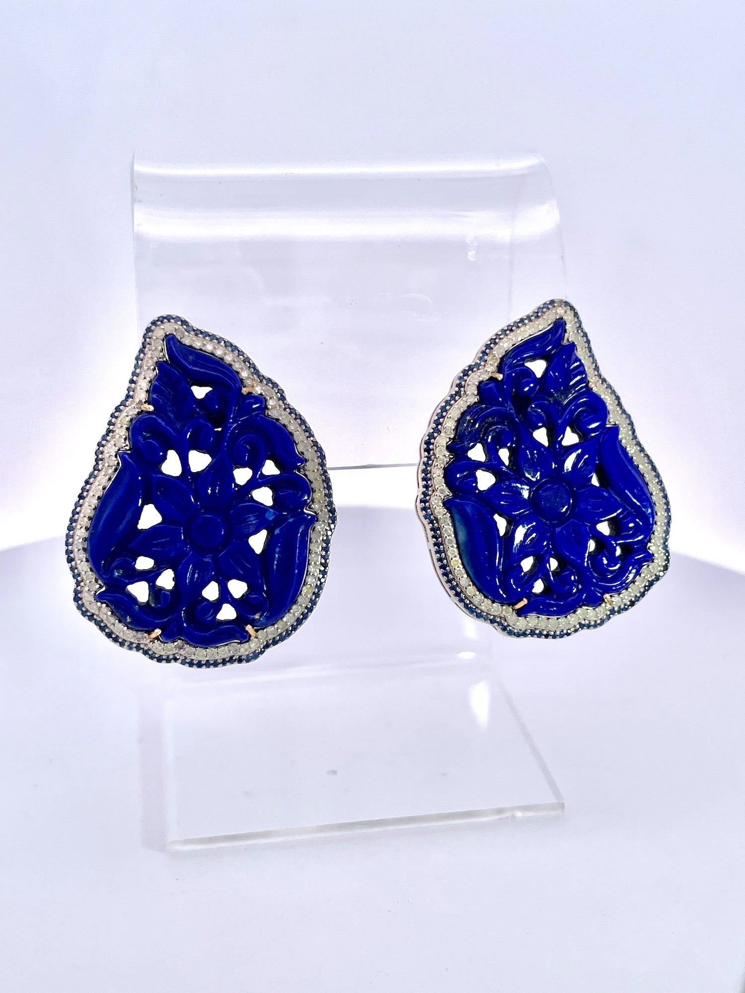 Large carved lapis earrings