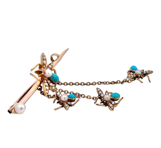Victorian Insect Brooch with Seed Pearls