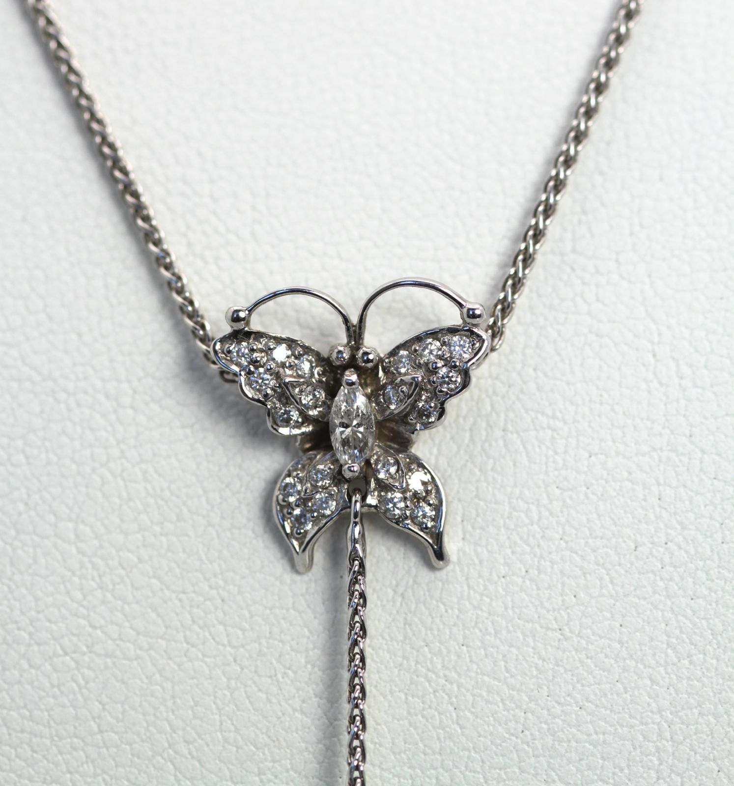 Diamond Butterfly Drop Pearl Necklace