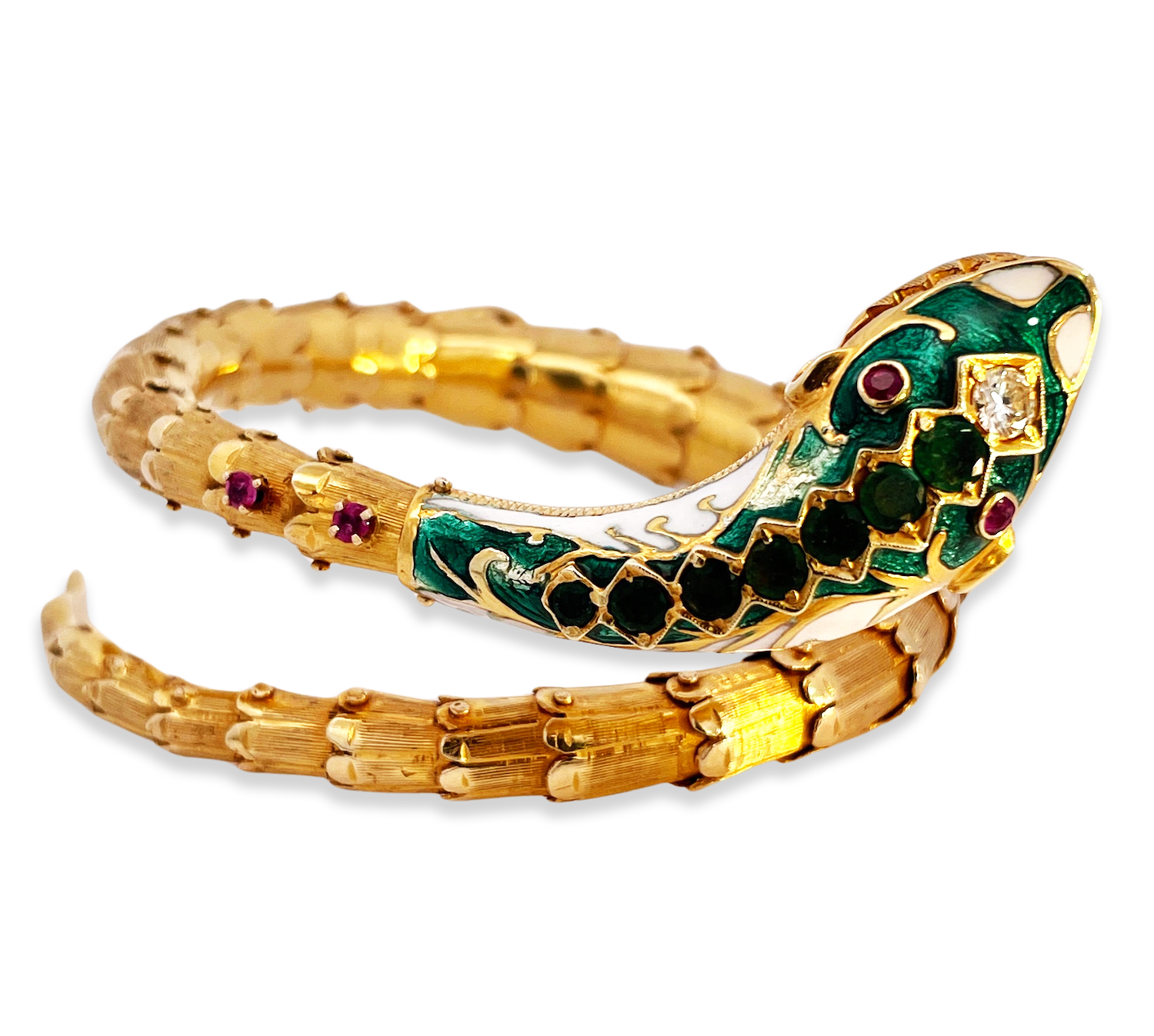 14K Gold Enamel Snake Bracelet with Diamonds