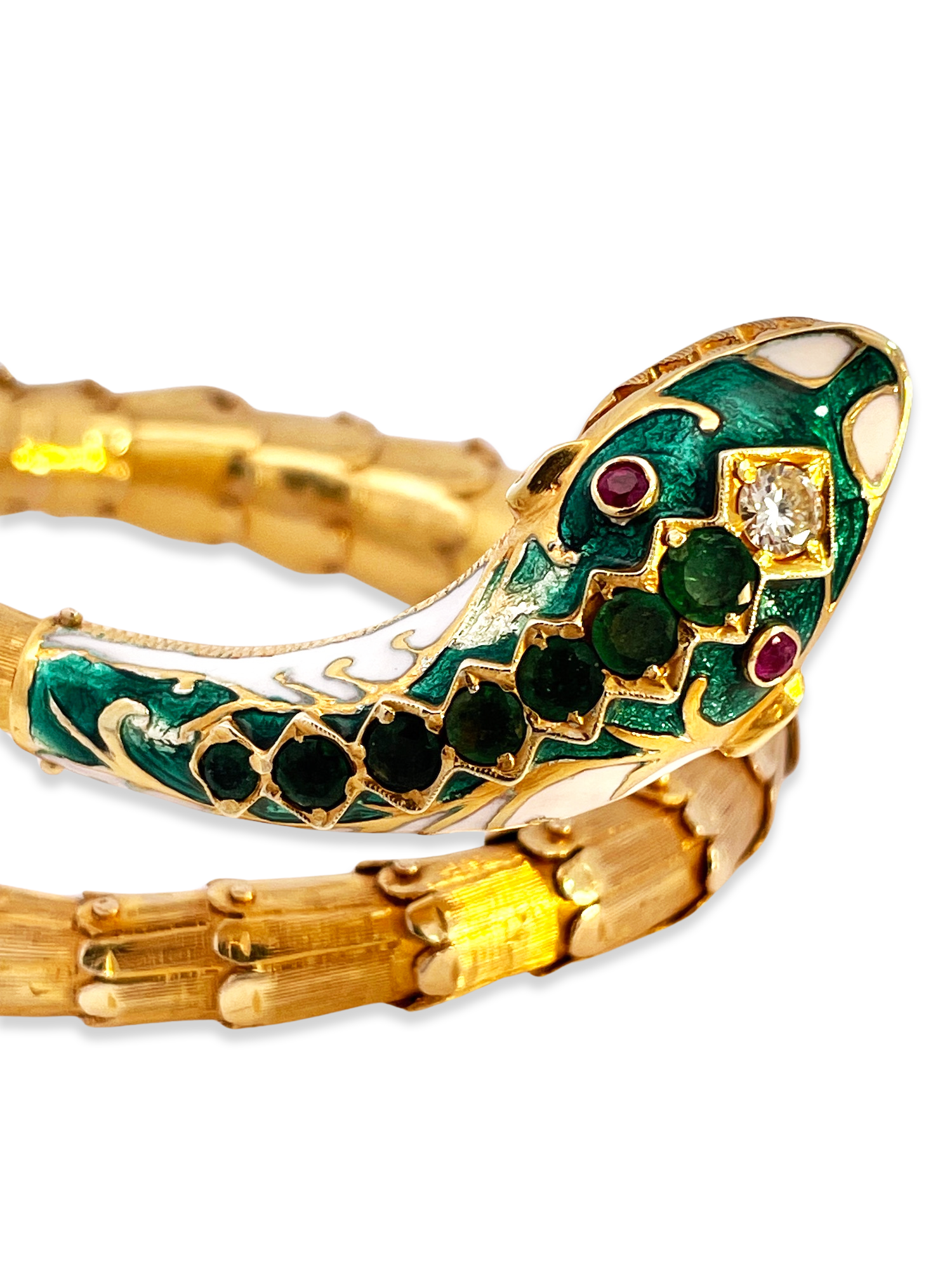14K Gold Snake Bracelet with Diamond Head