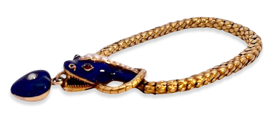 Gold Snake Bracelet with Locket and Ruby Eyes