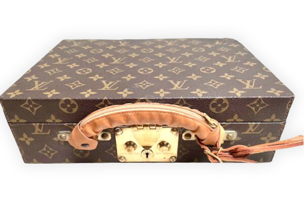 LV monogram case with brass latch and handle