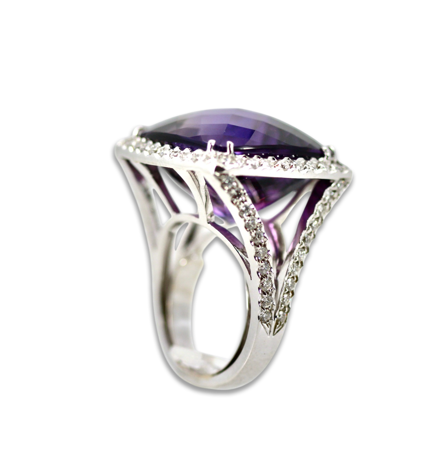 Amethyst ring with diamond halo