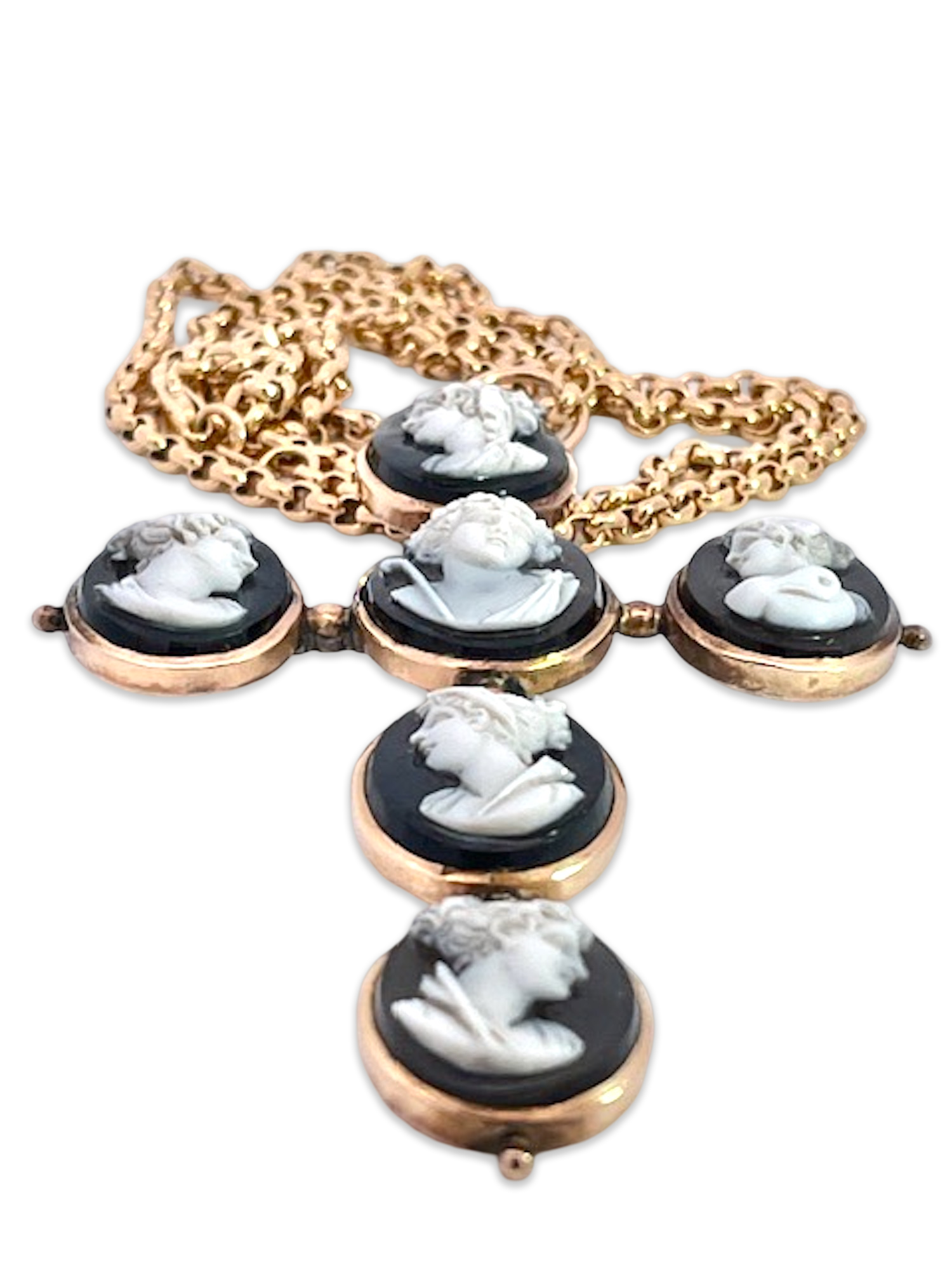Cameo and Gold Cross Pendant