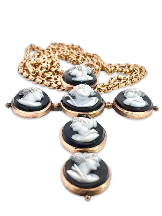 Cameo and Gold Cross Pendant