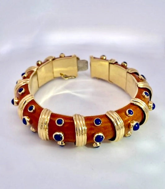 18K Guilloche Enamel Bracelet w/ Lapis lazuli inserts