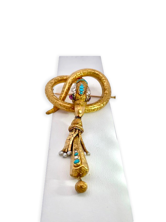 Snake Pendant Brooch 18K French