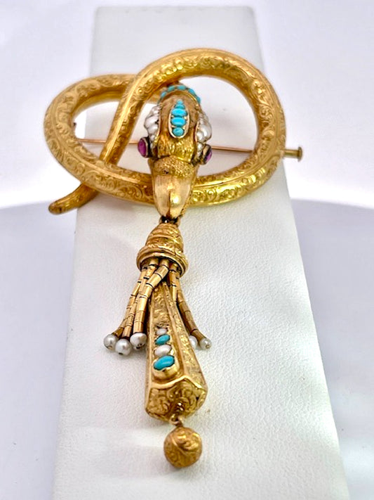 Snake Pendant Brooch 18K French