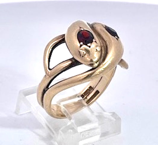 14K Yellow Gold Double Snake ring with Garnets