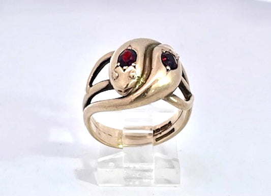 14K Yellow Gold Double Snake ring with Garnets