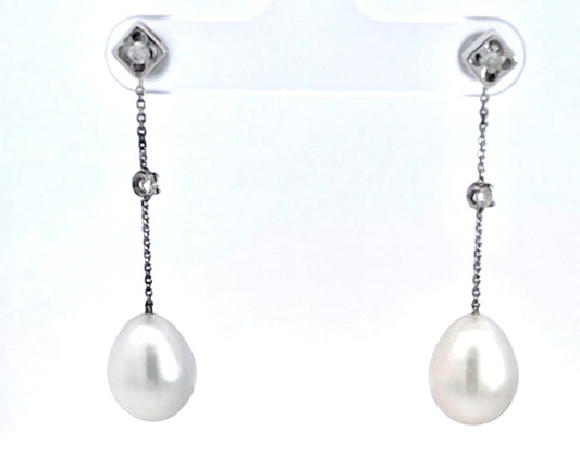 18K White Gold Pearl Drop Earrings