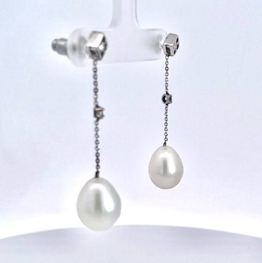 18K White Gold Pearl Drop Earrings