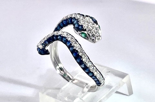 Sapphire Diamond Snake Ring 18K