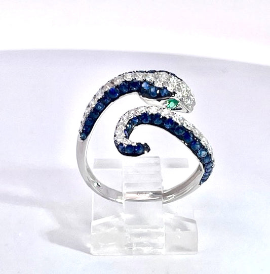 Sapphire Diamond Snake Ring 18K