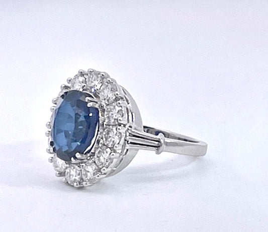 18K White Gold Deep Blue Sapphire Ring