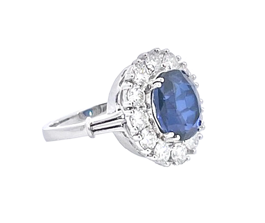 18K White Gold Deep Blue Sapphire Ring