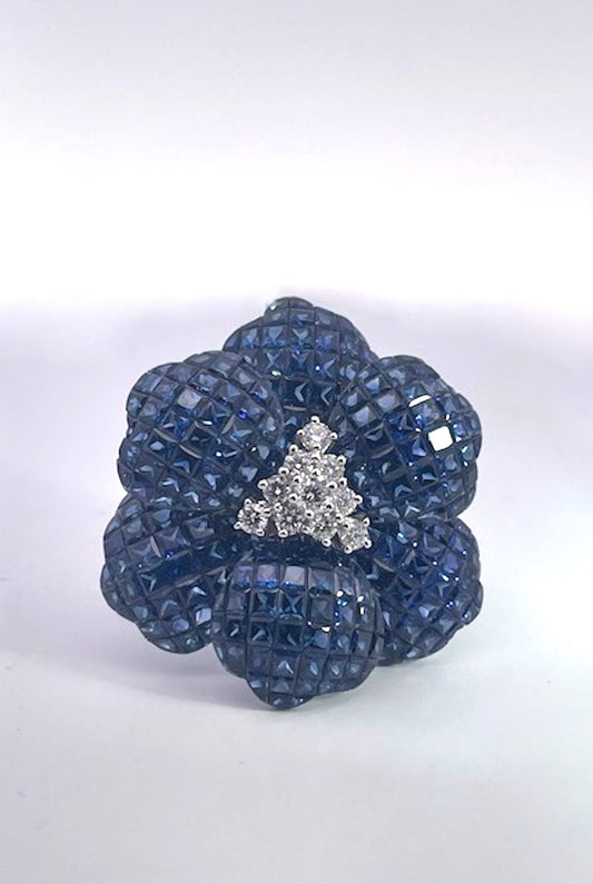 Huge Sapphire Diamond Flower Ring 18K