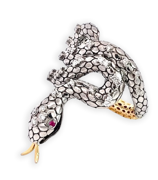 Snake Ring Silver and Gold Diamond Studded
