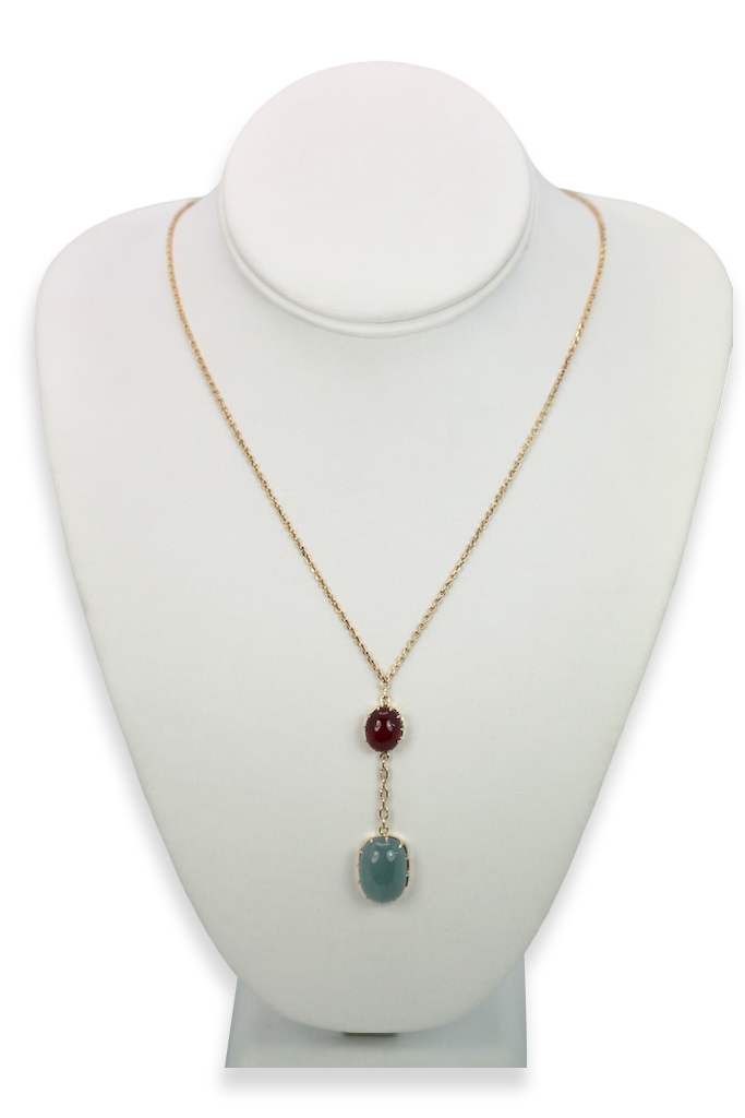 Aquamarine & Ruby Cabochon Necklace