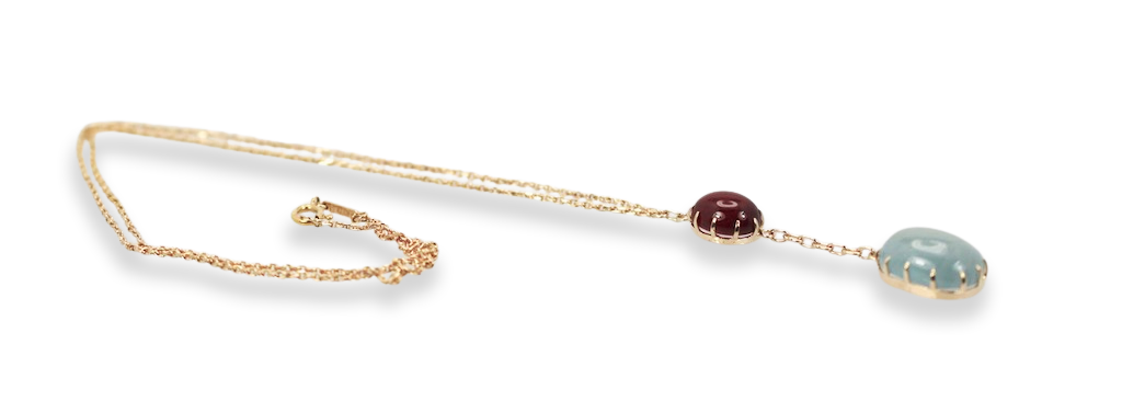 Aquamarine & Ruby Cabochon Necklace