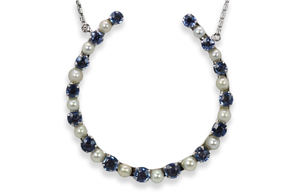 Pearl & Sapphire "Good Luck" Horseshoe Necklace