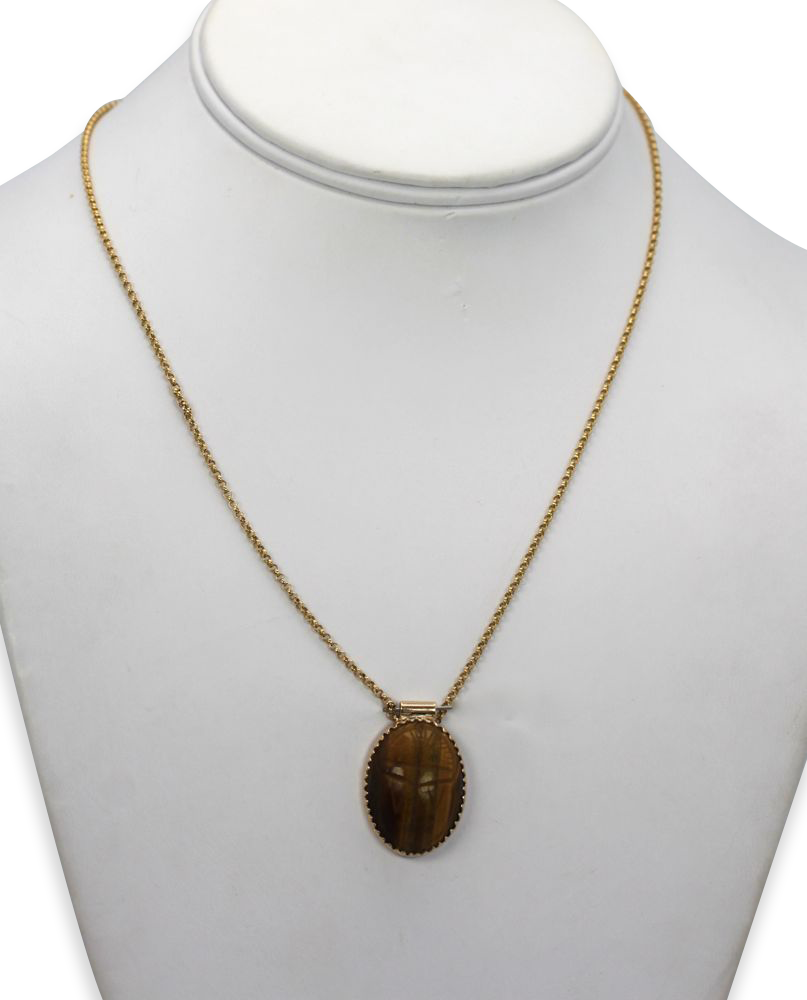 Vintage 18K Tiger's Eye Scarab Pendant