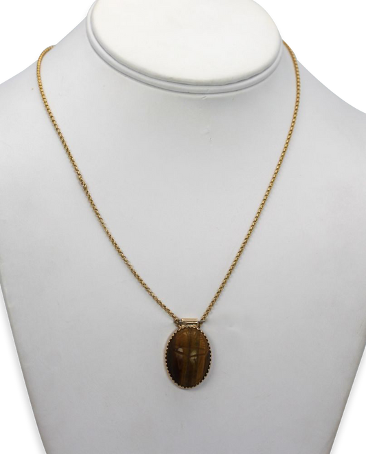 Vintage 18K Tiger's Eye Scarab Pendant