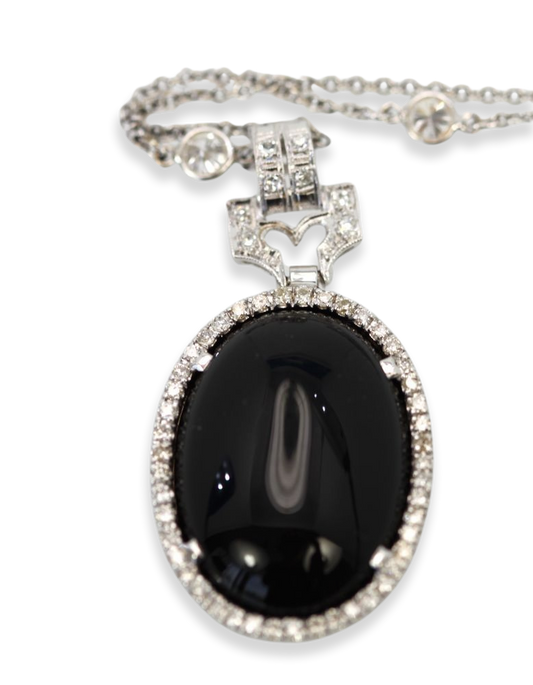 Art Deco Onyx Pendant Diamond Surround