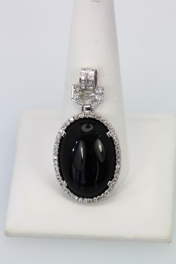Art Deco Onyx Pendant Diamond Surround