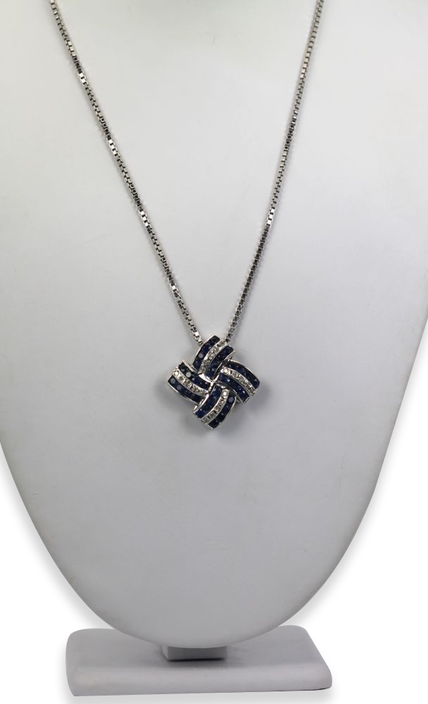 Deco Style 14K Diamond & Sapphire Geometric Necklace