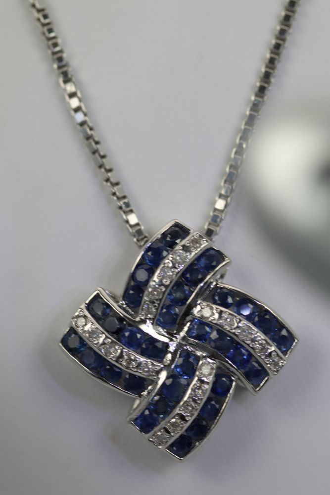 Deco Style 14K Diamond & Sapphire Geometric Necklace