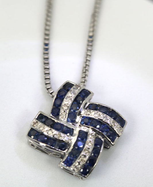 Deco Style 14K Diamond & Sapphire Geometric Necklace