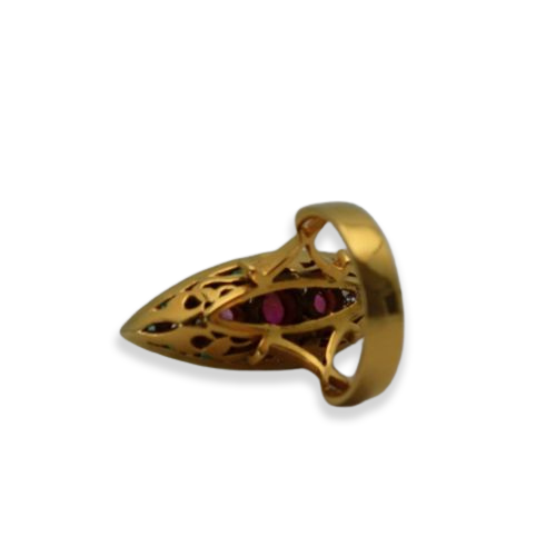 Deco Ruby Emerald & Diamond Pagoda Ring In 18K