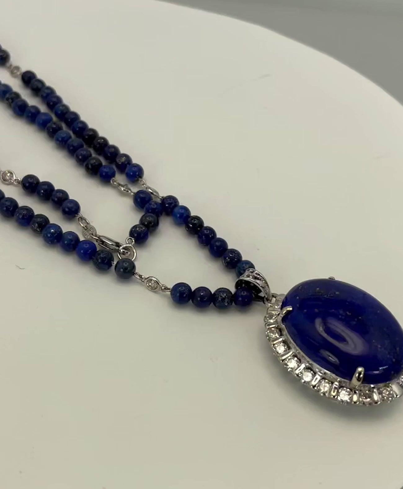 Lapis & Diamond Pendant On 18K Beaded Lapis Chain