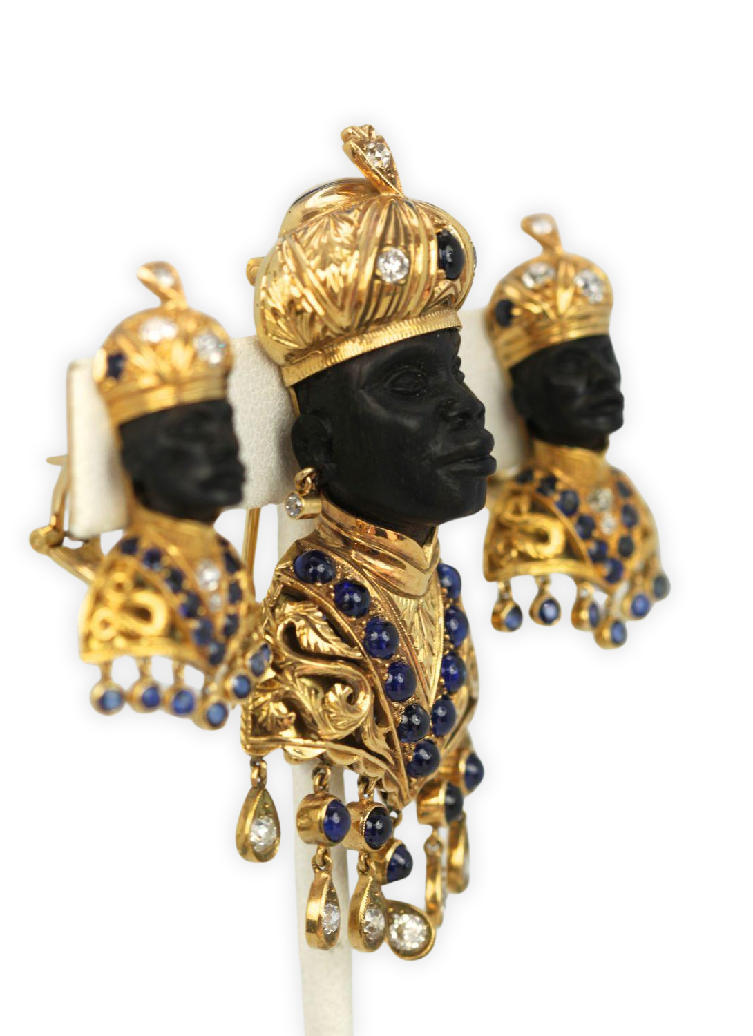 Antique Blackamoor 18K Yellow Gold Brooch And Earrings