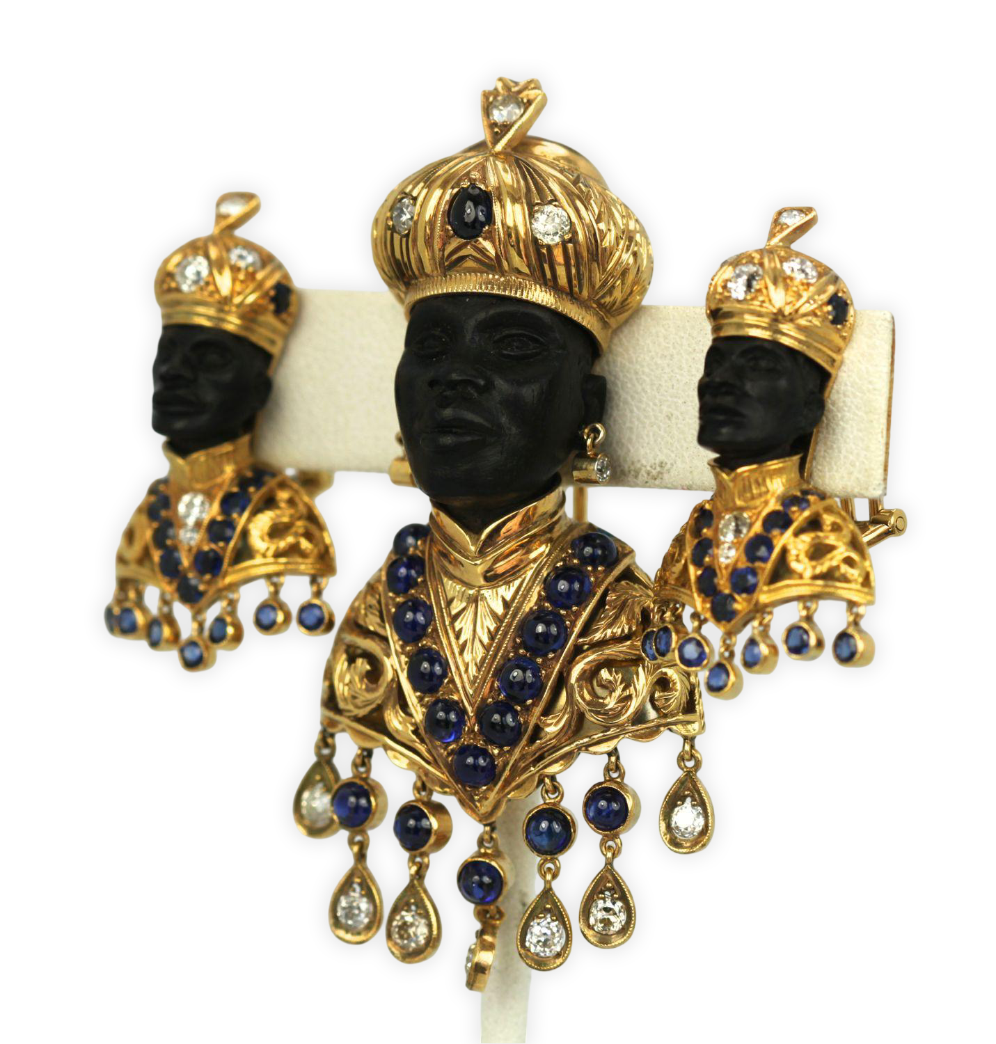 Antique Blackamoor 18K Yellow Gold Brooch And Earrings