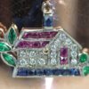 1940'S Wide Bangle Bracelet With Deco Platinum Charms - house detail