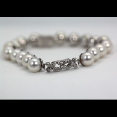 Estate Akoya Pearl & Diamonds Bracelet