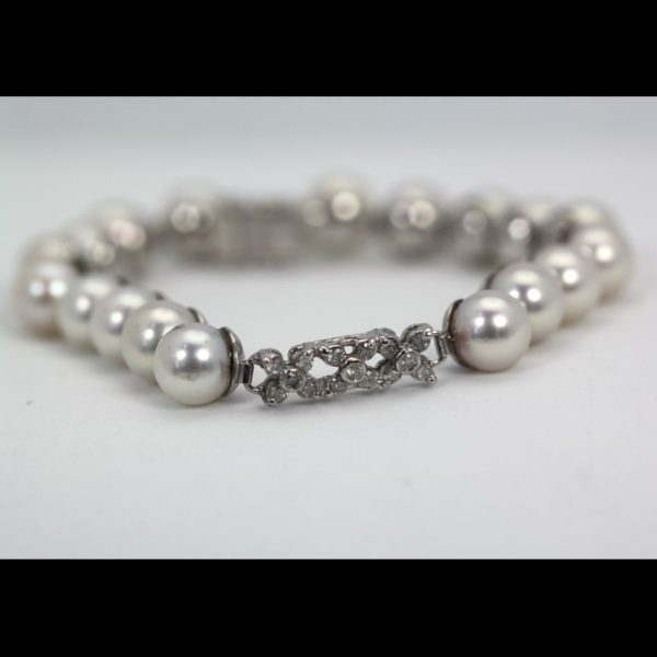 Estate Akoya Pearl & Diamonds Bracelet