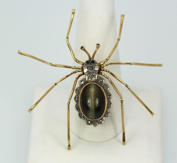 Retro Cat's Eye Chrysoberyl Spider Brooch - model