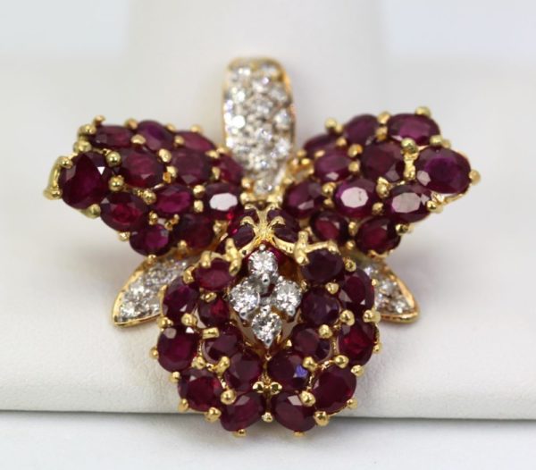 Ruby & Diamond Orchid Pin / Necklace - close up