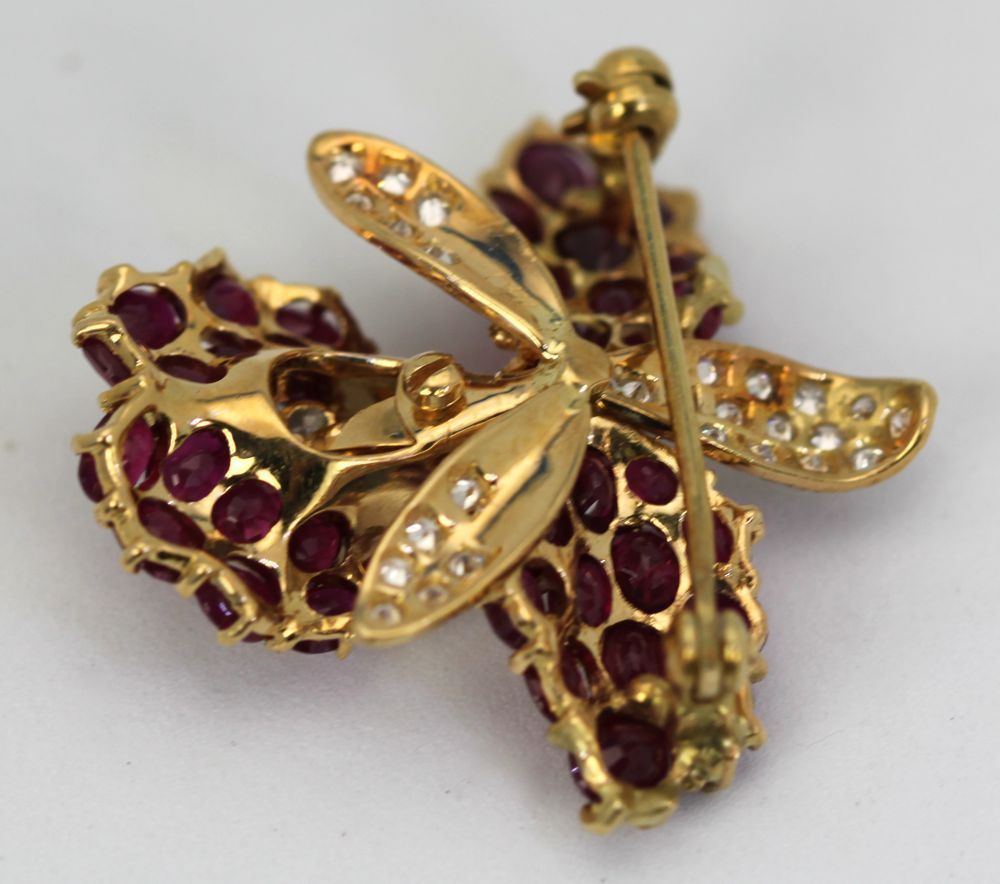 Ruby & Diamond Orchid Pin / Necklace – back
