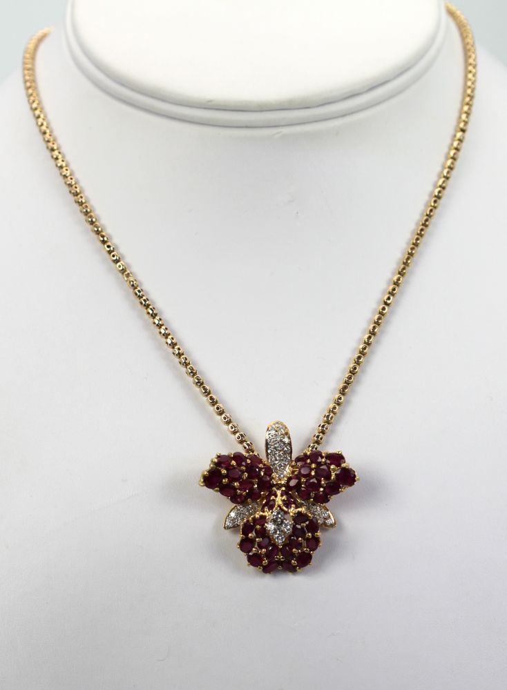 Ruby & Diamond Orchid Pin / Necklace – model