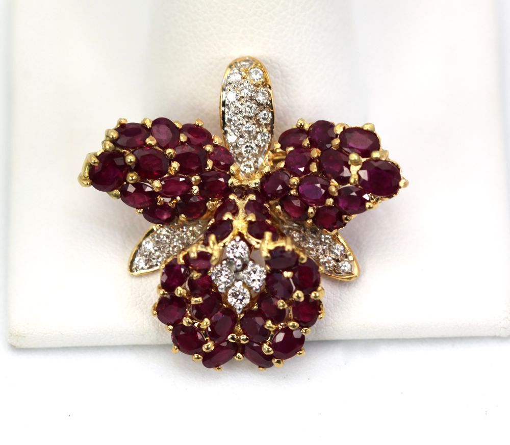Ruby & Diamond Orchid Pin / Necklace – pin only