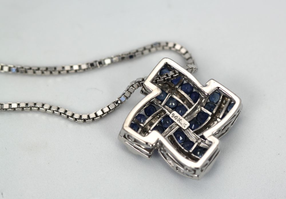 Diamond & Sapphire Geometric Necklace – back