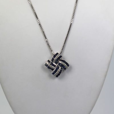 Diamond & Sapphire Geometric Necklace - on model wide