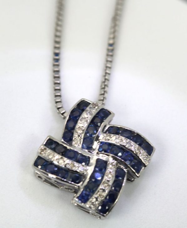 Diamond & Sapphire Geometric Necklace - close up