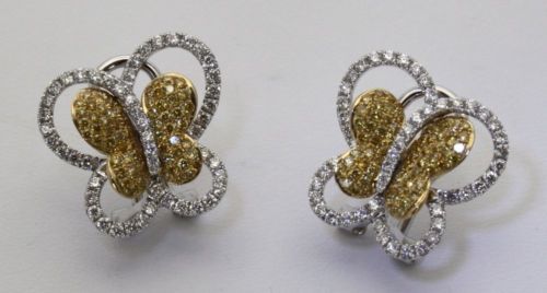 Yellow & White Diamond Butterfly Earrings